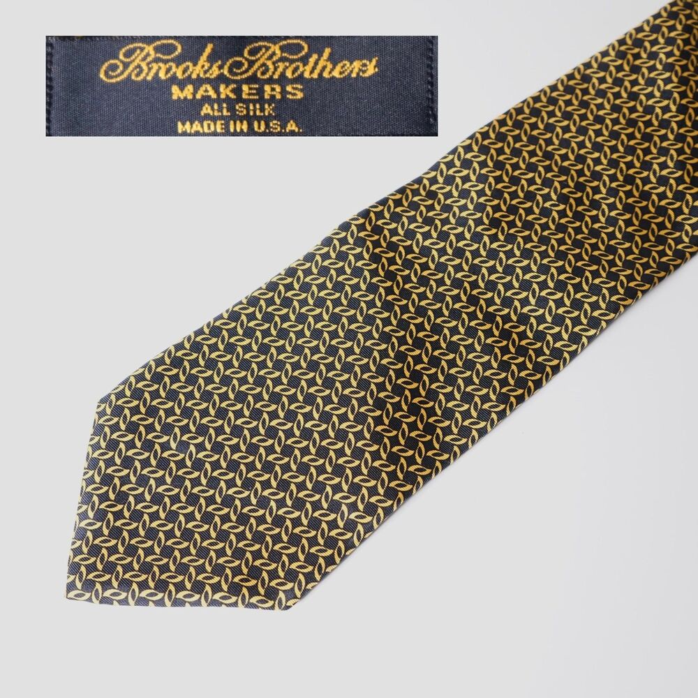 Brooks Brothers Makers Vintage Floral Pattern Tie Yellow Black Necktie